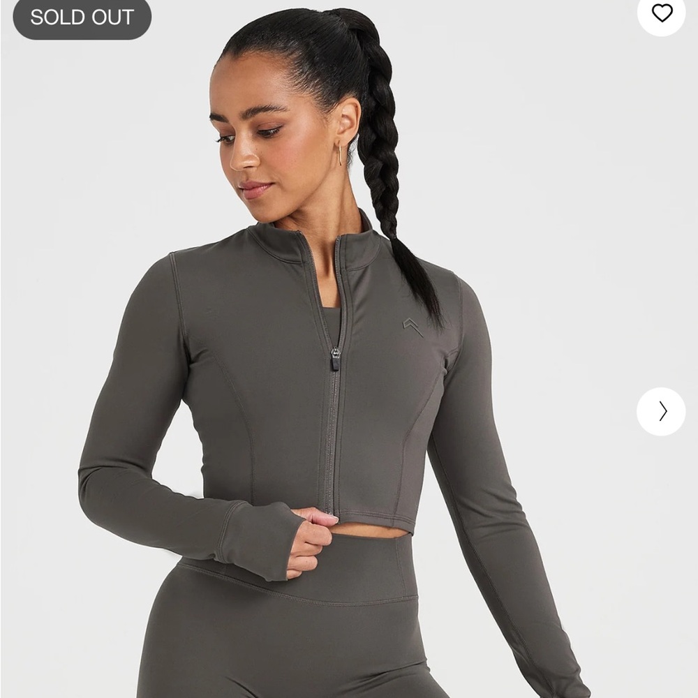 Oner Active Olive Green Zip-Front Long Sleeve Crop Top